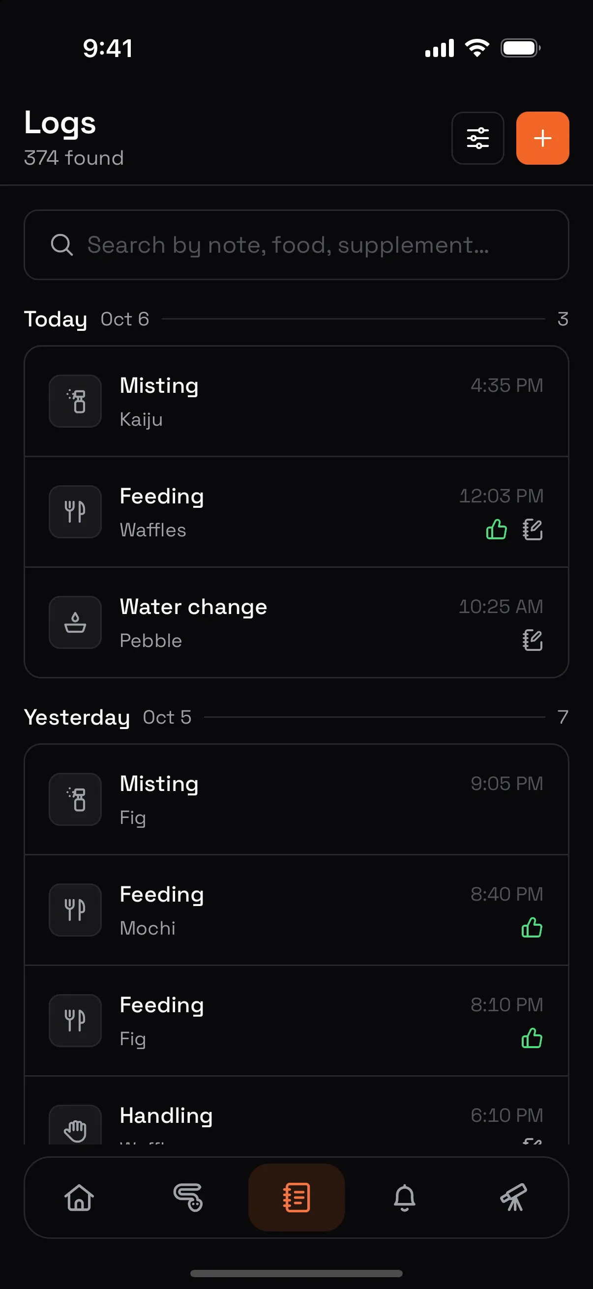 Log timeline