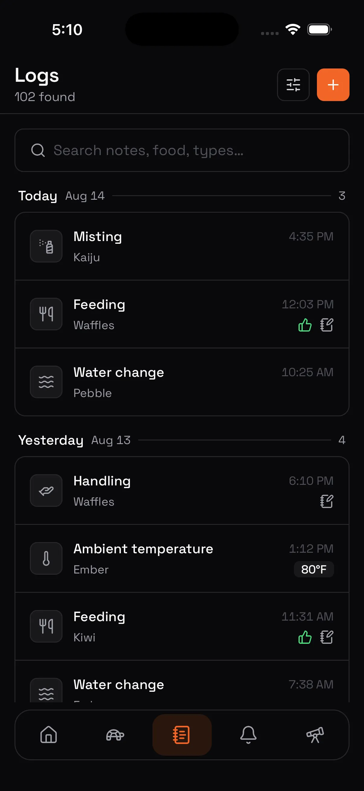 Log timeline